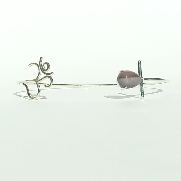 925 Sterling Silver Bangle Bracelet – Delicate Natural Purple Mookaite Jasper - Picture 1 of 6